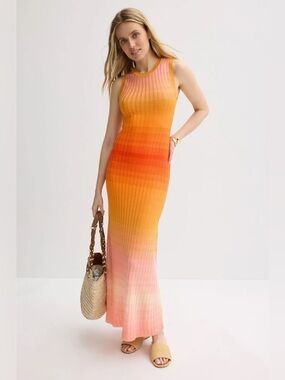 Maje Orange-to-Pink Gradient Sleeveless Maxi Dress